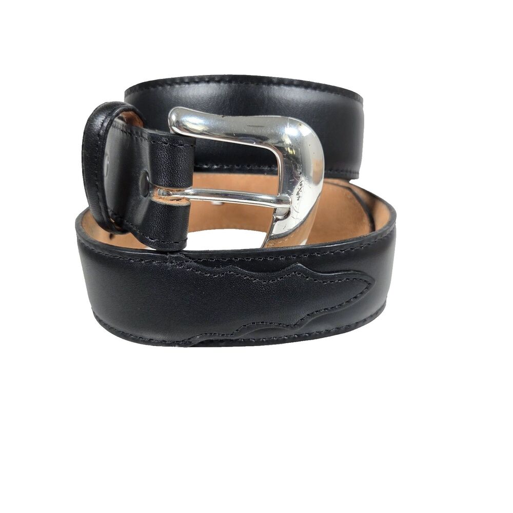 VTG Tony Lama Longhorn Men's Black Leather Belt Size 34 Western USA Waist 32–36"